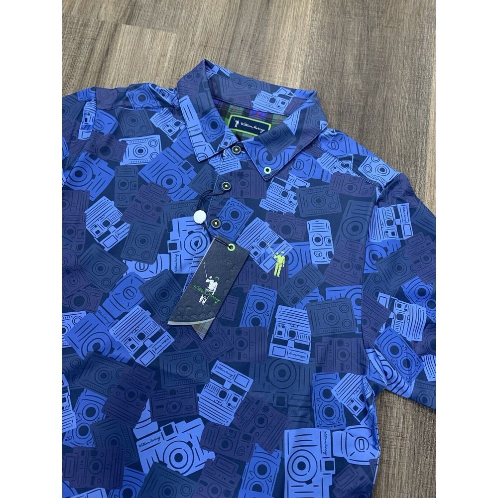 William Murray Golf Mens Blue Vintage Camera Print Polo Shirt Small New